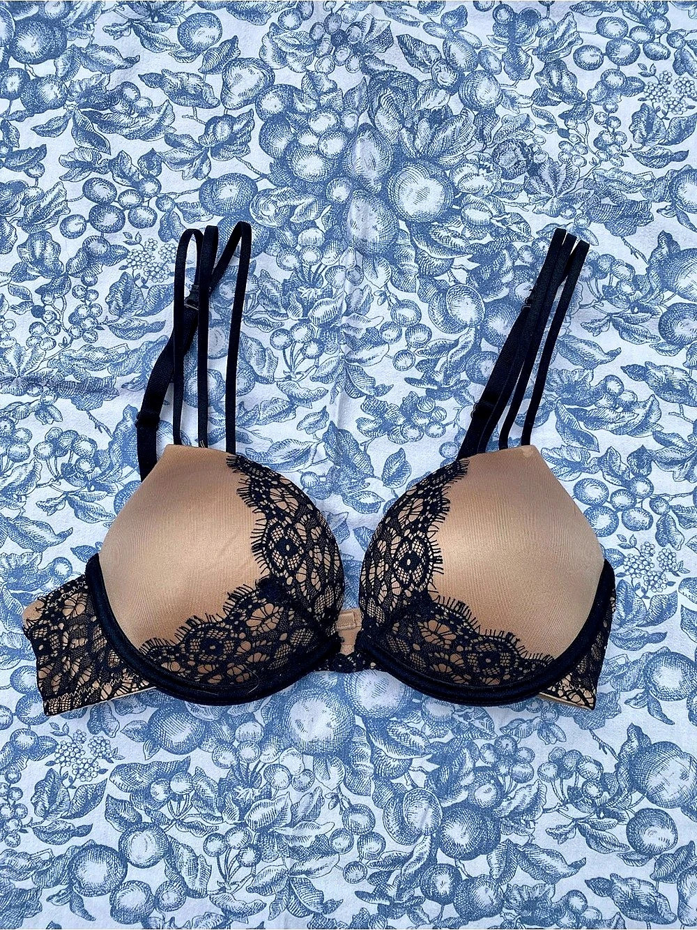 Lace Padded Bra Taupe & Black Size 32 B